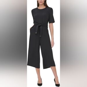 NWT! Tommy Hilfiger Black Cropped Jumpsuit with Tie Waist Size 8